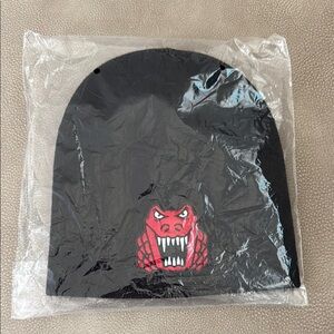 Black Beanie with Red Crocodile Design